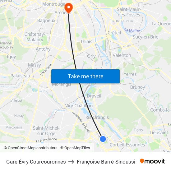 Gare Évry Courcouronnes to Françoise Barré-Sinoussi map