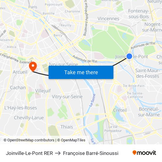 Joinville-Le-Pont RER to Françoise Barré-Sinoussi map