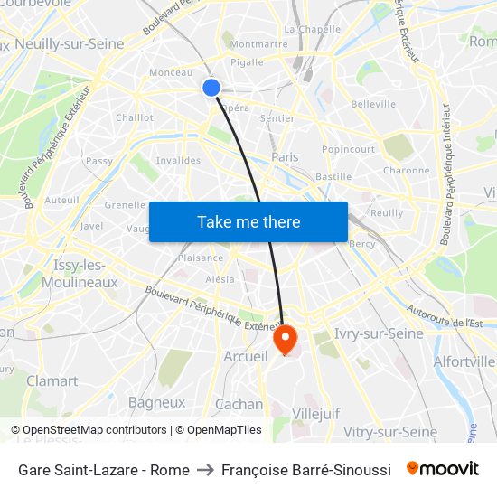 Gare Saint-Lazare - Rome to Françoise Barré-Sinoussi map