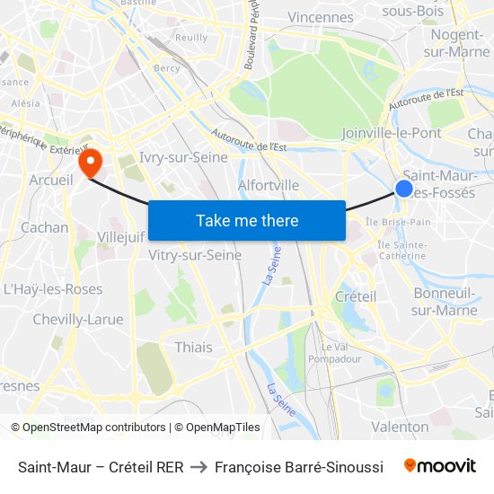 Saint-Maur – Créteil RER to Françoise Barré-Sinoussi map