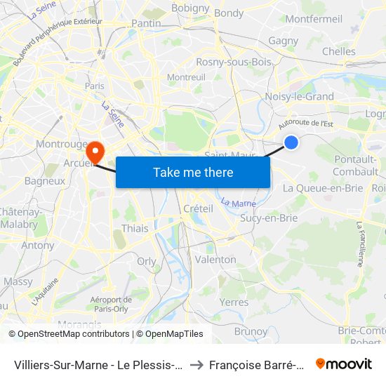 Villiers-Sur-Marne - Le Plessis-Trévise RER to Françoise Barré-Sinoussi map