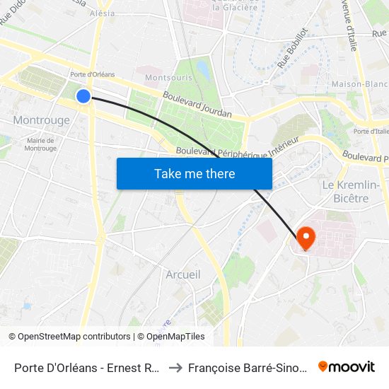 Porte D'Orléans - Ernest Reyer to Françoise Barré-Sinoussi map