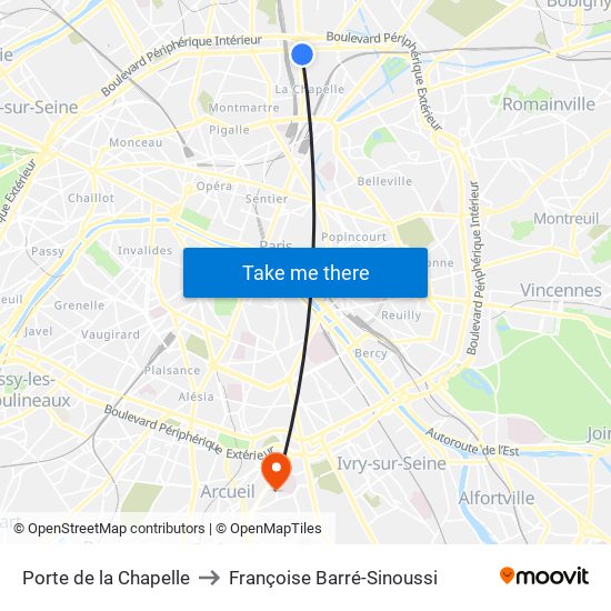 Porte de la Chapelle to Françoise Barré-Sinoussi map