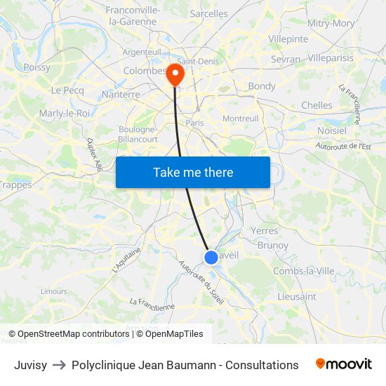 Juvisy to Polyclinique Jean Baumann - Consultations map