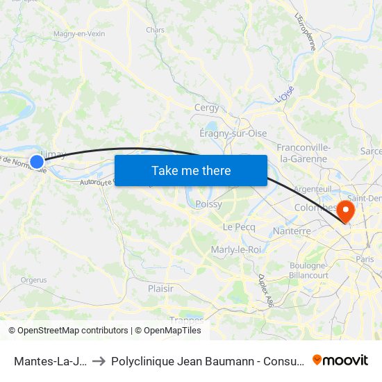 Mantes-La-Jolie to Polyclinique Jean Baumann - Consultations map