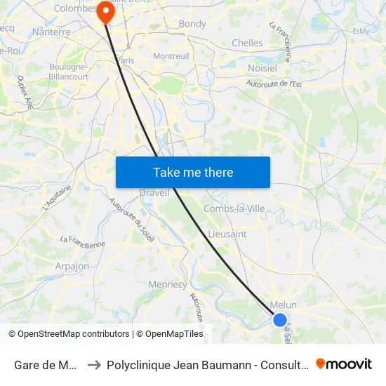 Gare de Melun to Polyclinique Jean Baumann - Consultations map
