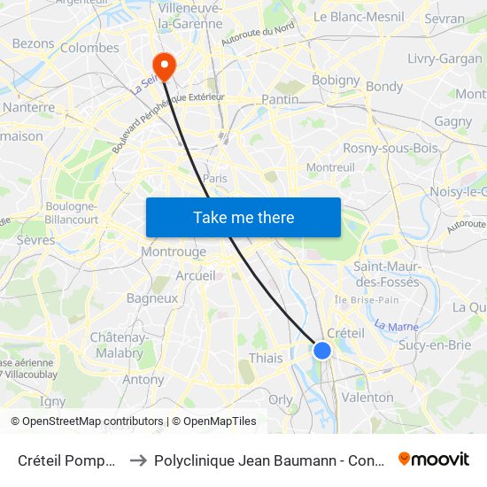 Créteil Pompadour to Polyclinique Jean Baumann - Consultations map