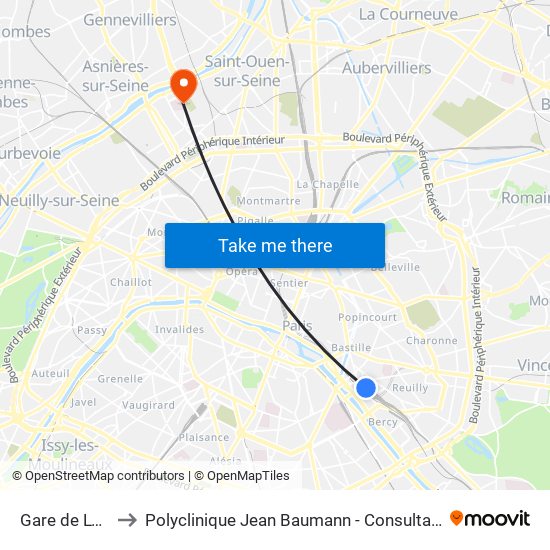Gare de Lyon to Polyclinique Jean Baumann - Consultations map