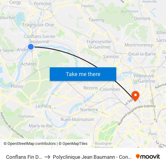 Conflans Fin D'Oise to Polyclinique Jean Baumann - Consultations map