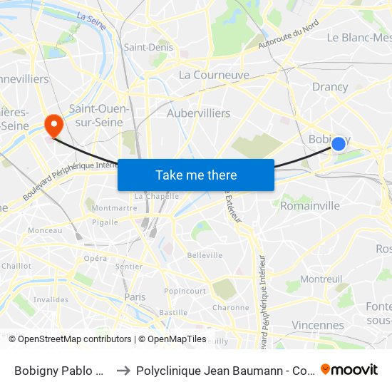 Bobigny Pablo Picasso to Polyclinique Jean Baumann - Consultations map