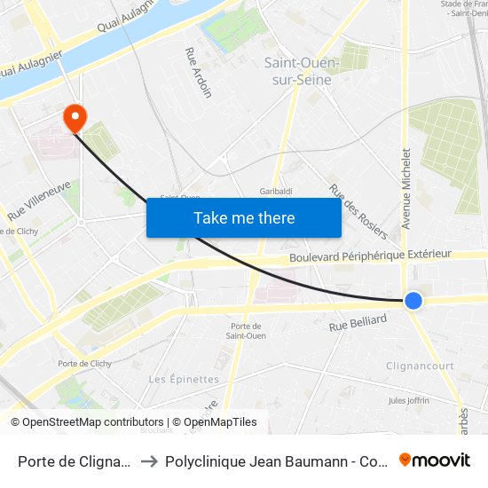 Porte de Clignancourt to Polyclinique Jean Baumann - Consultations map