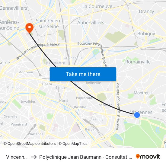 Vincennes to Polyclinique Jean Baumann - Consultations map