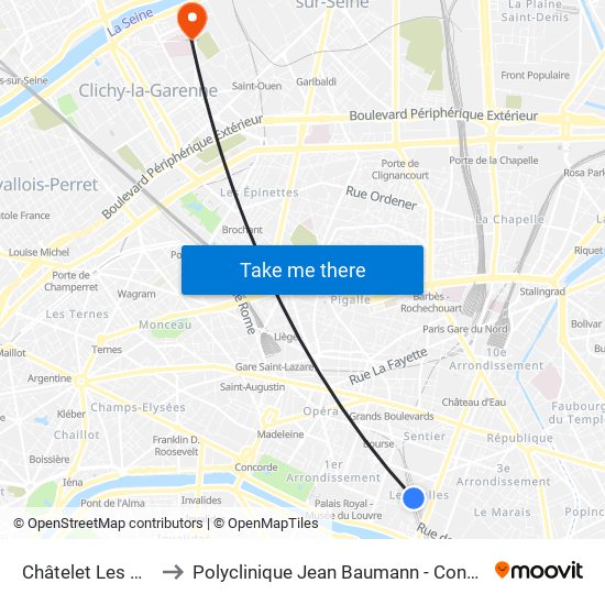 Châtelet Les Halles to Polyclinique Jean Baumann - Consultations map