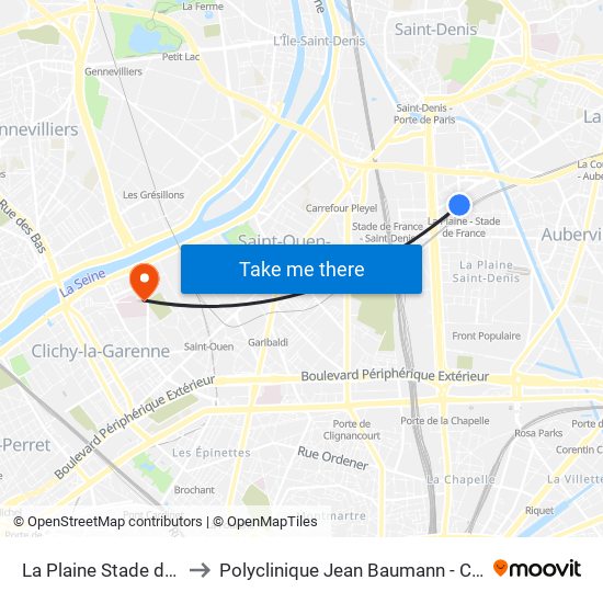 La Plaine Stade de France to Polyclinique Jean Baumann - Consultations map