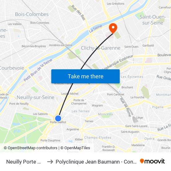 Neuilly Porte Maillot to Polyclinique Jean Baumann - Consultations map