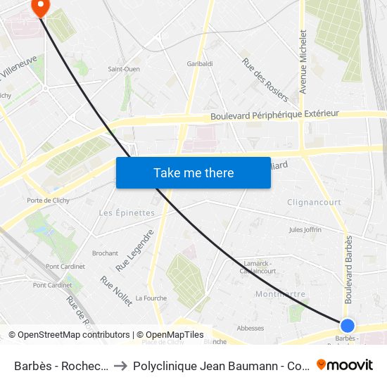 Barbès - Rochechouart to Polyclinique Jean Baumann - Consultations map