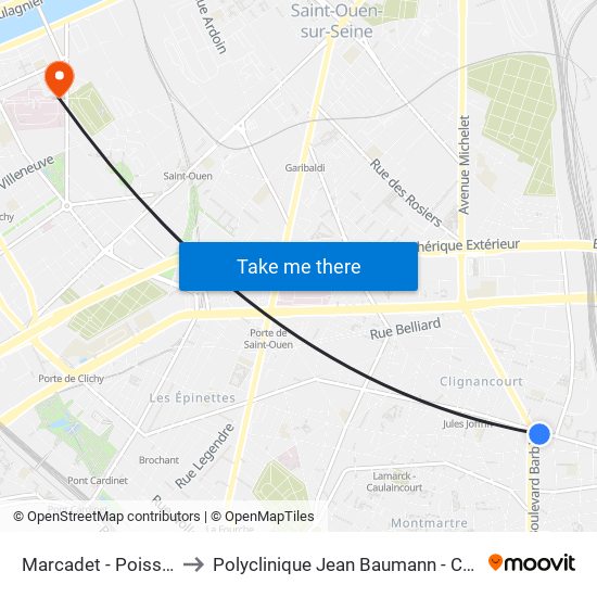 Marcadet - Poissonniers to Polyclinique Jean Baumann - Consultations map