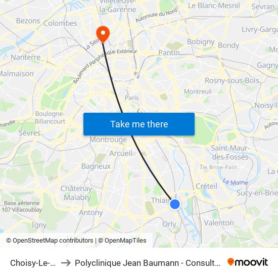 Choisy-Le-Roi to Polyclinique Jean Baumann - Consultations map