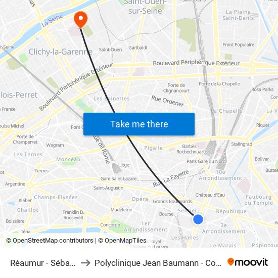 Réaumur - Sébastopol to Polyclinique Jean Baumann - Consultations map