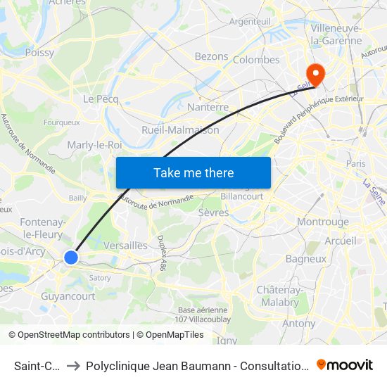Saint-Cyr to Polyclinique Jean Baumann - Consultations map