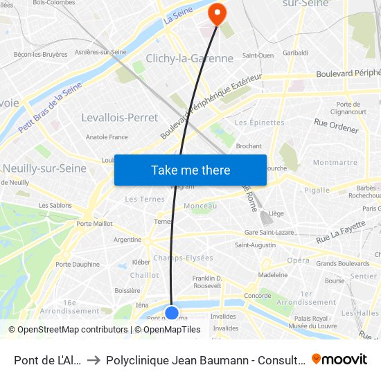 Pont de L'Alma to Polyclinique Jean Baumann - Consultations map