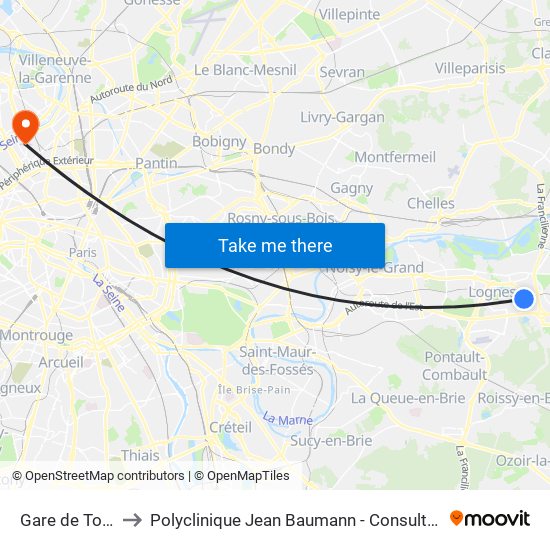 Gare de Torcy to Polyclinique Jean Baumann - Consultations map