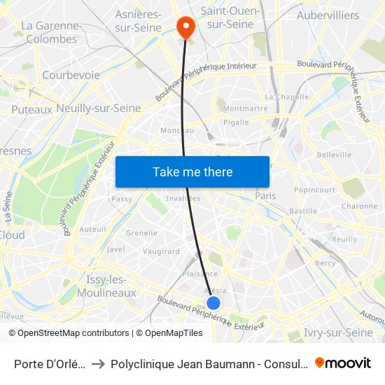 Porte D'Orléans to Polyclinique Jean Baumann - Consultations map