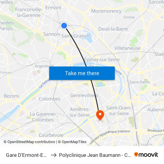 Gare D'Ermont-Eaubonne to Polyclinique Jean Baumann - Consultations map