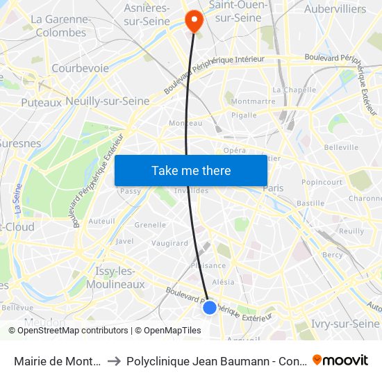 Mairie de Montrouge to Polyclinique Jean Baumann - Consultations map