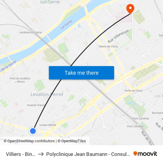 Villiers - Bineau to Polyclinique Jean Baumann - Consultations map