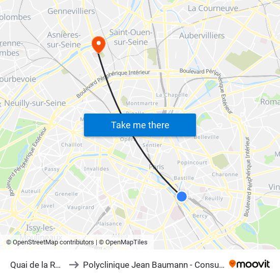 Quai de la Rapée to Polyclinique Jean Baumann - Consultations map