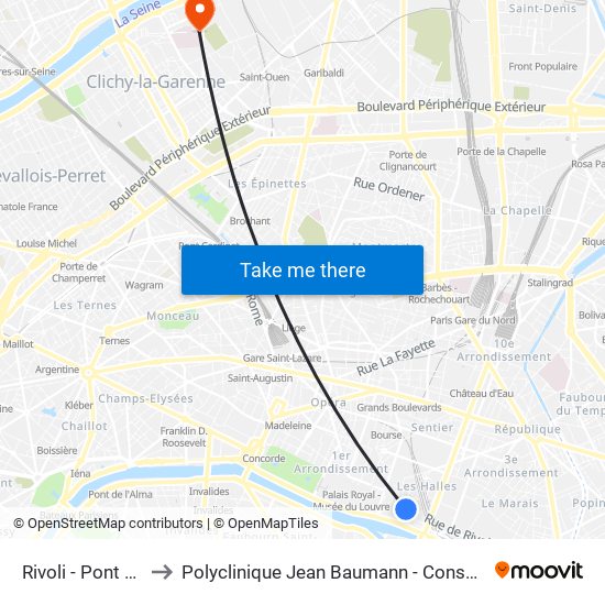 Rivoli - Pont Neuf to Polyclinique Jean Baumann - Consultations map