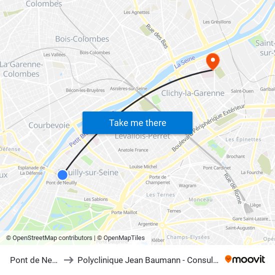 Pont de Neuilly to Polyclinique Jean Baumann - Consultations map