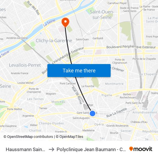 Haussmann Saint-Lazare to Polyclinique Jean Baumann - Consultations map