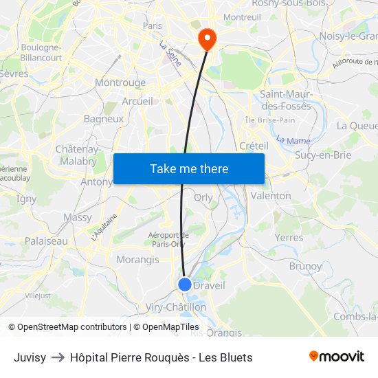 Juvisy to Hôpital Pierre Rouquès - Les Bluets map