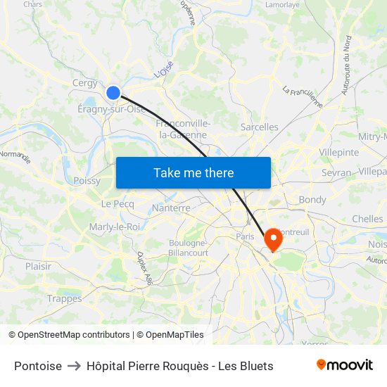 Pontoise to Hôpital Pierre Rouquès - Les Bluets map