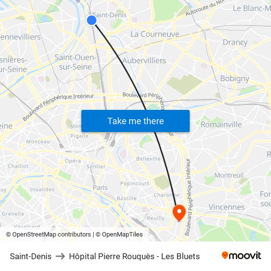 Saint-Denis to Hôpital Pierre Rouquès - Les Bluets map