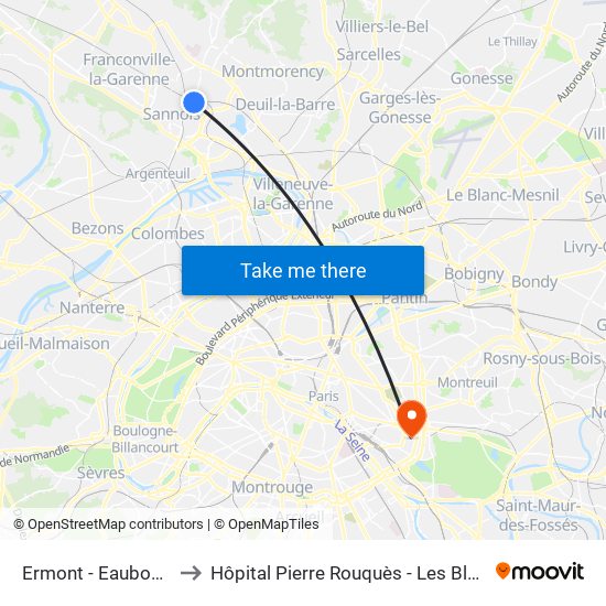 Ermont - Eaubonne to Hôpital Pierre Rouquès - Les Bluets map
