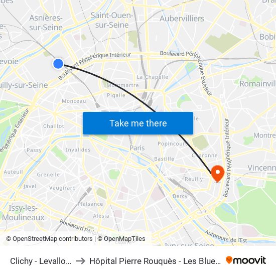 Clichy - Levallois to Hôpital Pierre Rouquès - Les Bluets map