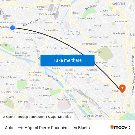 Auber to Hôpital Pierre Rouquès - Les Bluets map