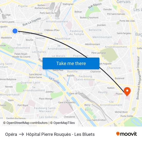 Opéra to Hôpital Pierre Rouquès - Les Bluets map