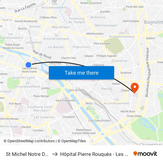 St Michel Notre Dame to Hôpital Pierre Rouquès - Les Bluets map