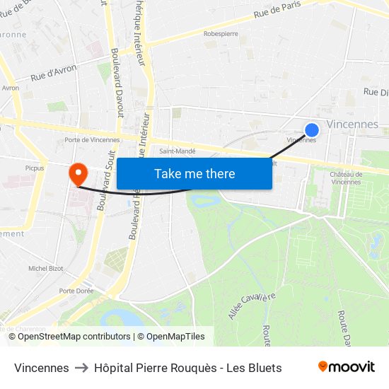 Vincennes to Hôpital Pierre Rouquès - Les Bluets map