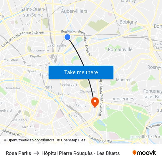 Rosa Parks to Hôpital Pierre Rouquès - Les Bluets map