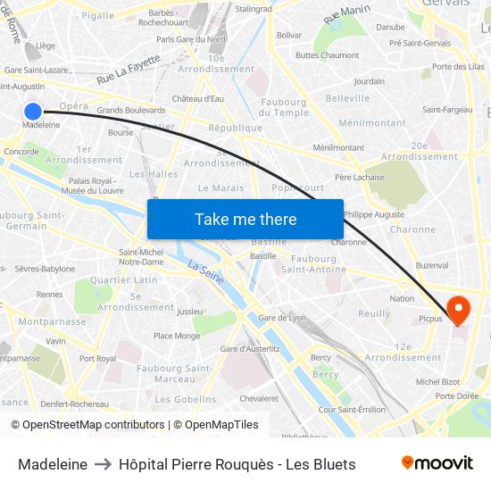 Madeleine to Hôpital Pierre Rouquès - Les Bluets map