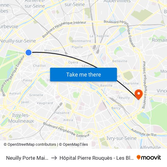 Neuilly Porte Maillot to Hôpital Pierre Rouquès - Les Bluets map