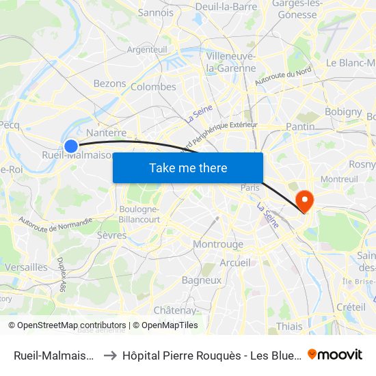 Rueil-Malmaison to Hôpital Pierre Rouquès - Les Bluets map