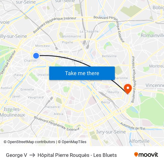 George V to Hôpital Pierre Rouquès - Les Bluets map