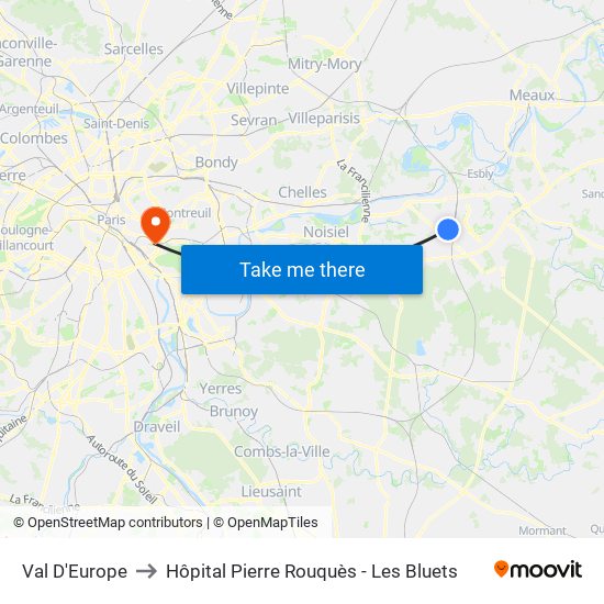 Val D'Europe to Hôpital Pierre Rouquès - Les Bluets map