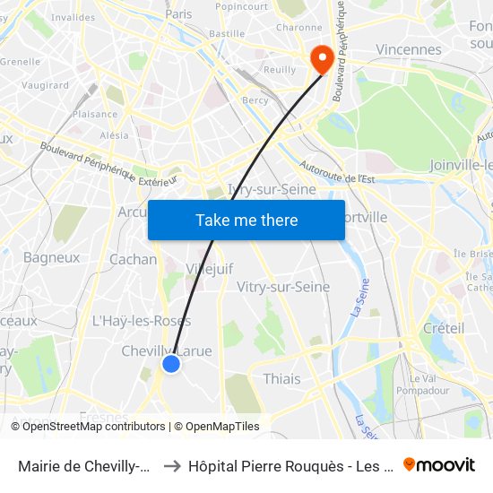 Mairie de Chevilly-Larue to Hôpital Pierre Rouquès - Les Bluets map